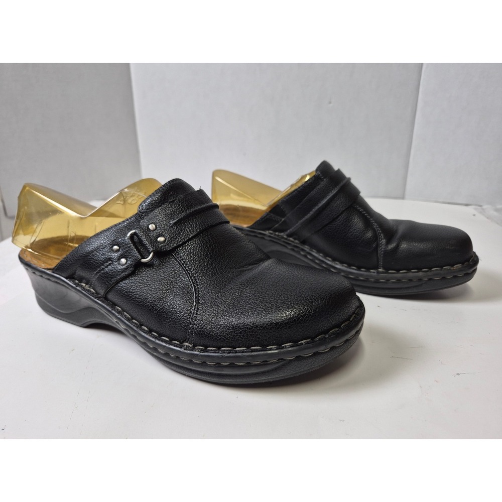 Natural Soul Naturalizer Black Leather Mules Clogs Buckle Comfort Shoes 9.5M
